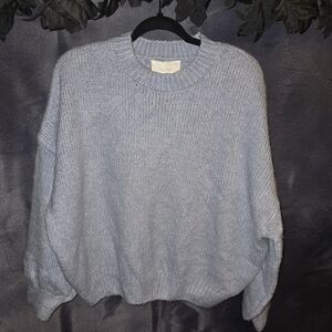 Pink Rose Light Blue Crewneck Sweater